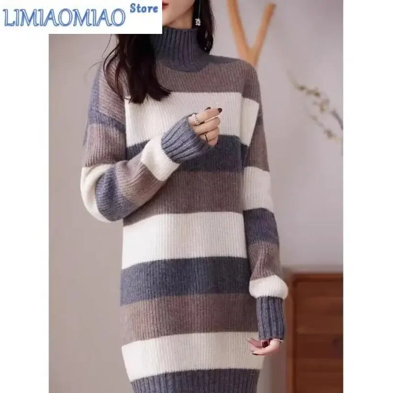 

Женская одежда, осенне-зимний свитер с полувысоким воротником и резьбой, вязаный фонарь, повседневный пуловер с длинными рукавами, топы миди