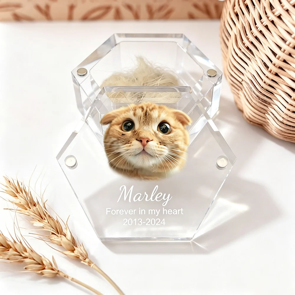 Custom Acrylic Pet Hair Memorial Box Personalized Photo Print Dog Cat Fur Keepsake Gift for Pet Lovers Loss Remembrance