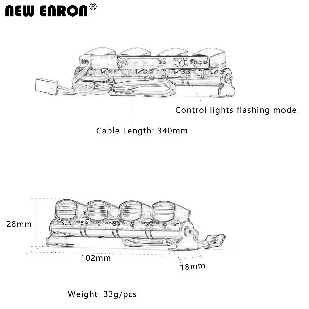 Metalowa lampa dachowa LED 5 światła 4.8-6V 102mm * 18mm Bar do samochodu RC 1/10 Traxxas Axial SCX10 90046 MST Tamiya TRX4 MST