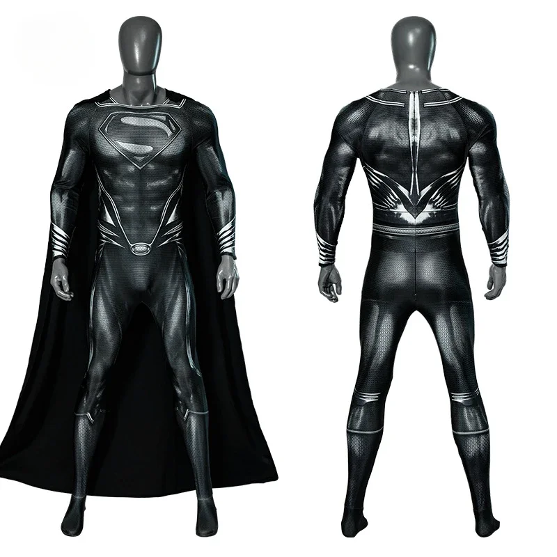 Movie Superman Cosplay Black Bodysuit Superhero Zentai Costumes Womloak Cos Jumpsuit Rompers Adult Outfits Role Play Party