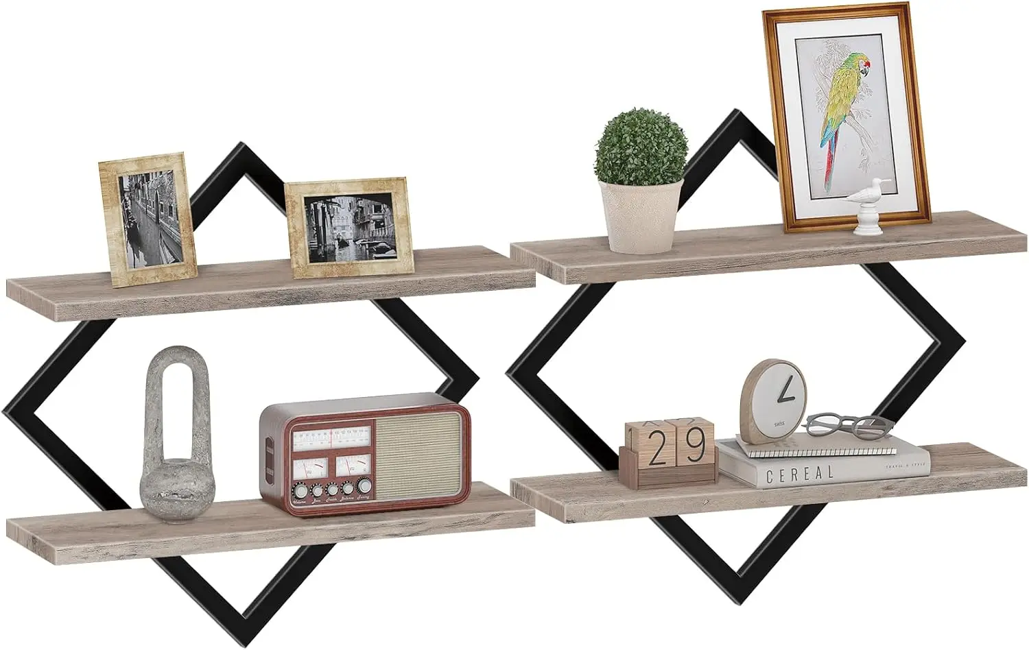 

Floating Shelves for Wall, Set of 2 Wall Mounted Shelves, 2-Tier Hanging Shelves, for Living Room, Bedroom, Kitchen, Of