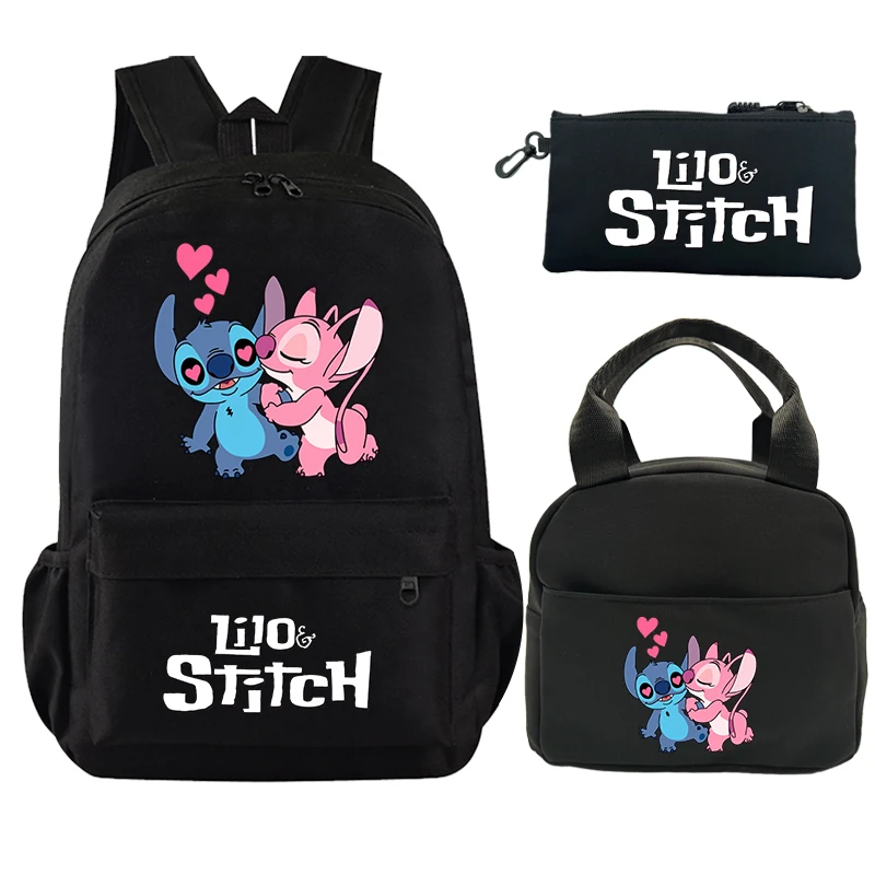 3Pcs/set Backpack Disney Lilo Stitch Printed Bookbag with Lunch Bag Pencil Case Teenager Children Girl Boy Schoolbag Rucksack