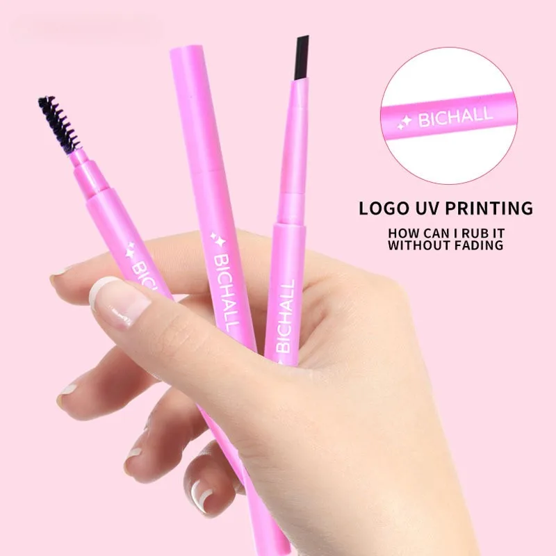 Auto‑Rotating Dual‑End Eyebrow Pencil, Long‑Lasting Waterproof Ultra‑Fine Triangular Tip Brow Pen with Brow Brush