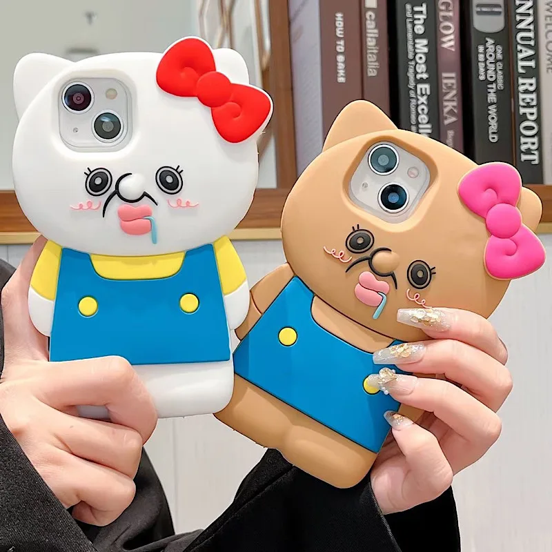 Cute cartoon 3D Bangbang KT Suitable For iPhone 14 Pro Max Phone Case Anti Drop Full Package 11 12 13 14 15 Soft Case Phone Prot