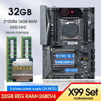 JINGYUE X99 D4 Motherboard Set E5 2680 V4 2011 v3 Processor LGA 2011-3 Kit with 2X16=32GB DDR4 2400MHZ ECC RAM Support NVME M.2