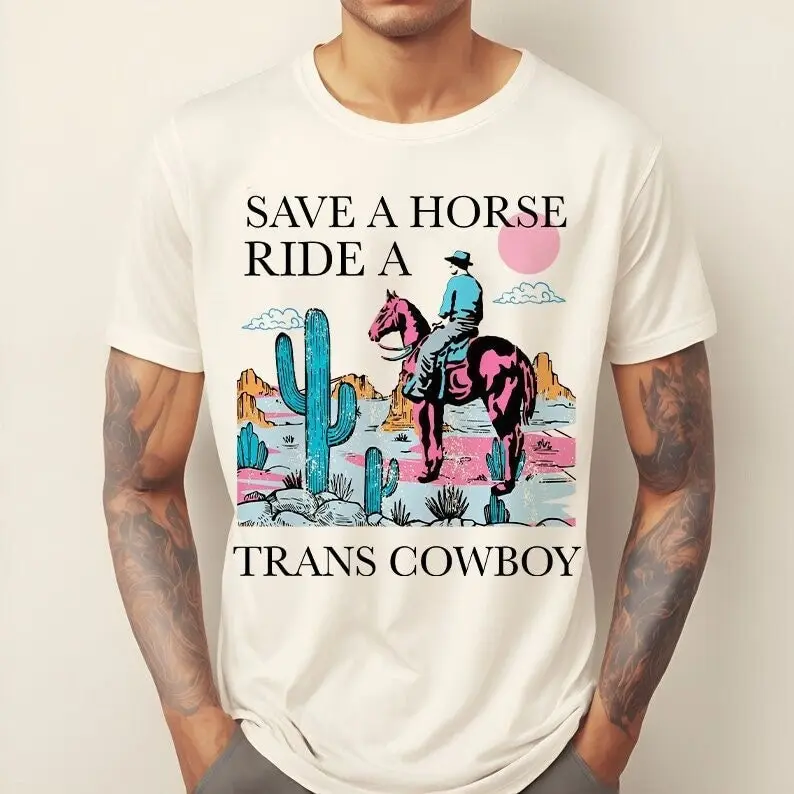Salva un paseo a caballo una camisa de vaquero trans camisa del orgullo trans trans trans trans juventud lgbtq orgullo occidental boho queer