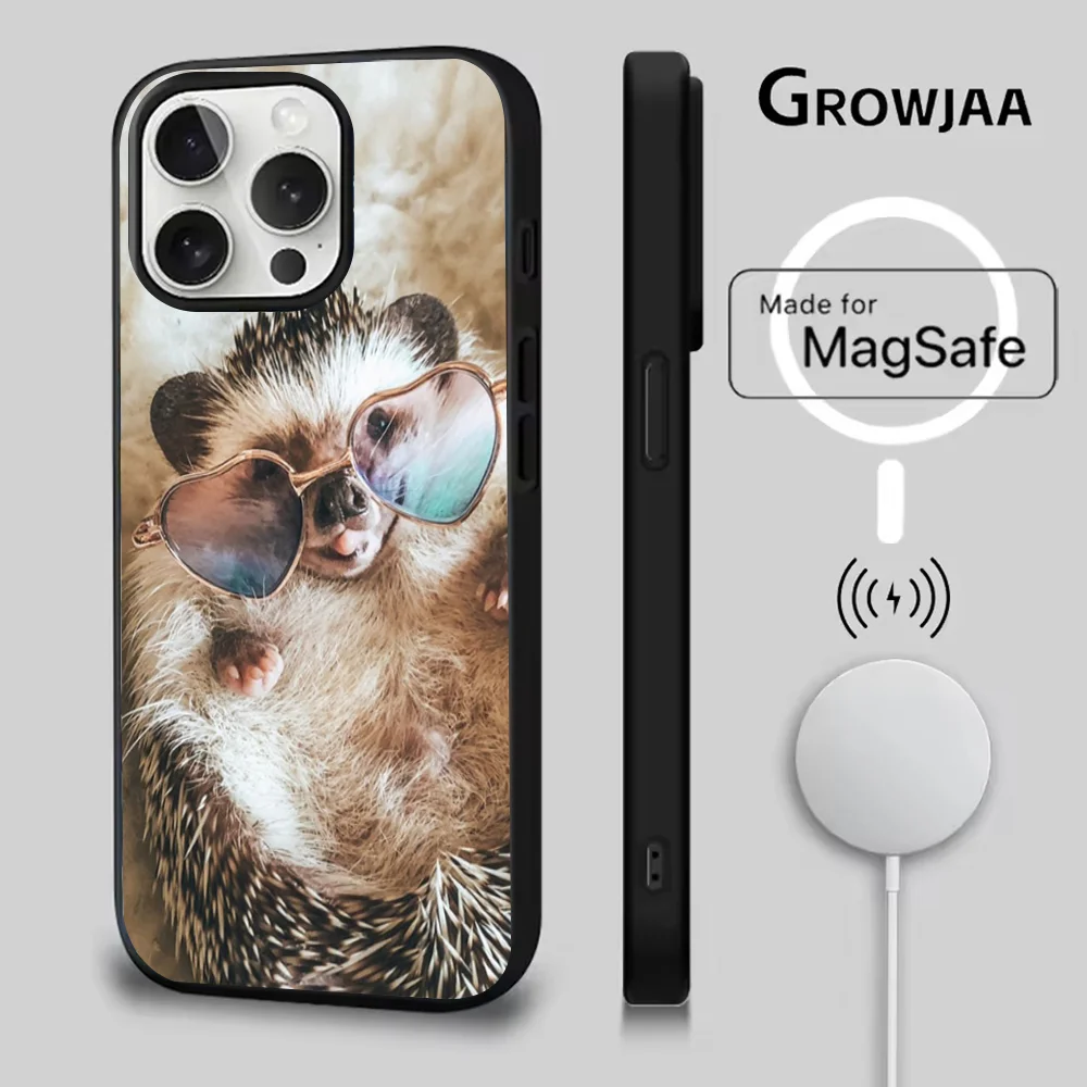 حافظة هاتف على شكل حيوان القنفذ لهاتف آيفون 16e,16,15,14,13,12,11,Plus,Pro,Max,Mini Magsafe شحن لاسلكي مغناطيسي