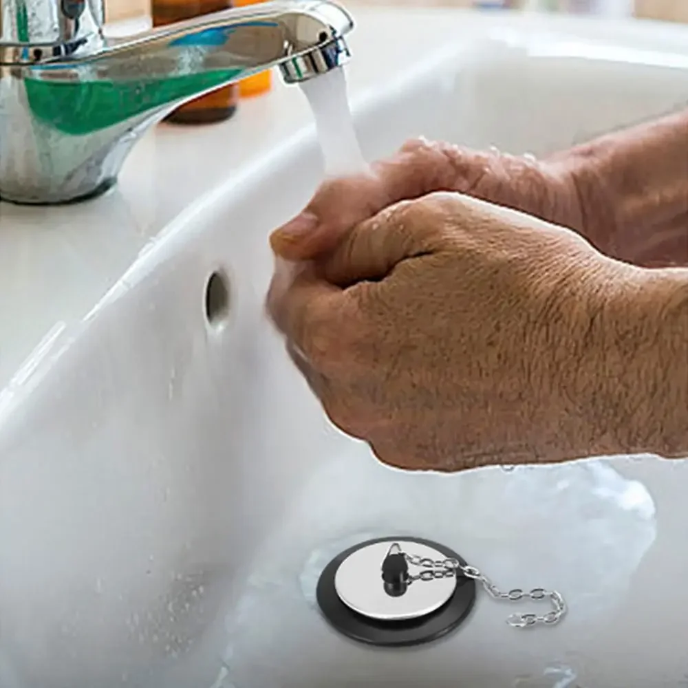 1 szt. Wytrzymała gumowa zatyczka do wanny z łańcuszkiem, silikonowy odpływ do wanny z kółkiem do zawieszania 4/4,3/5 cm, korek do wanny, akcesoria do wanny
