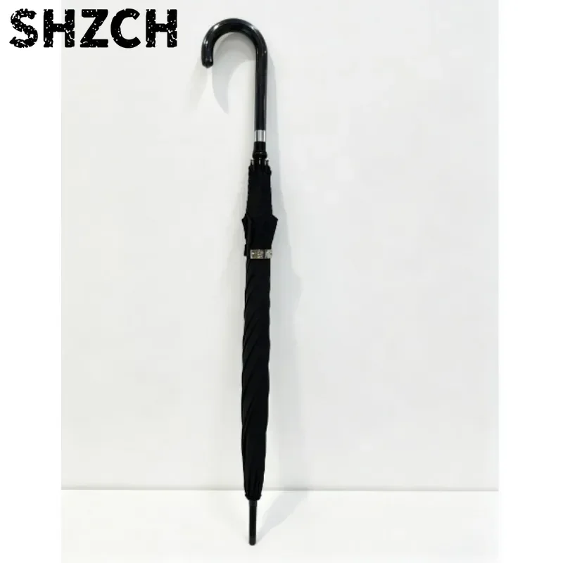 Creative Long Handle Straight Umbrella, Self-defense Sun Rain Black Plastic Sunshade Pull-out Design