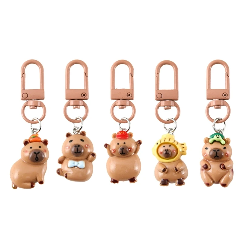 Playful Capybaras Keyring with Interchangeable Outfits Portable Sturdy Resin Key Holder Accessory Portable for All Ages