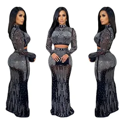 EINYOO Traf Women's Clothing 2024 Sexy Mesh Diamonds Party Long Dresses Evening Elegant Formal Prom Occasion Vestidos Y2K Zevity