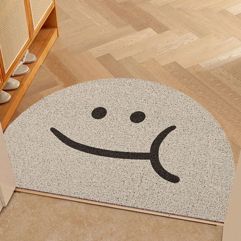 Half-round Door Mats Outdoor Antiwear PVC Waterproof Anti Slip Bathroom Rugs and Carpets Smile Printed Hallway Entrance Doormat