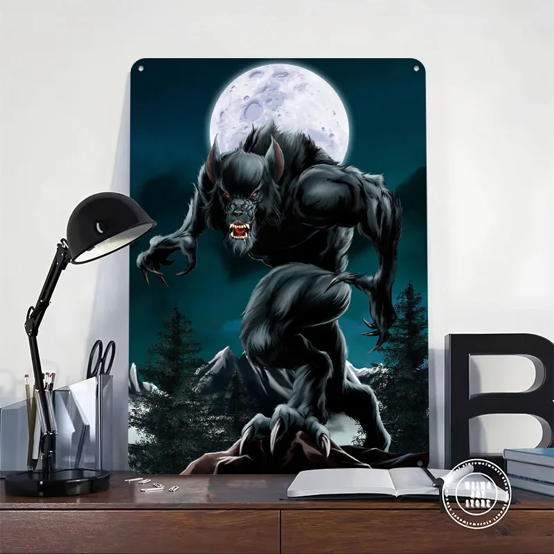 CRY THE WEREWOLF Metal Poster Custom Wall Art Retro Vintage Tinplate Signs for Man Cave Mancave Decoration Gaming Bathroom Decor