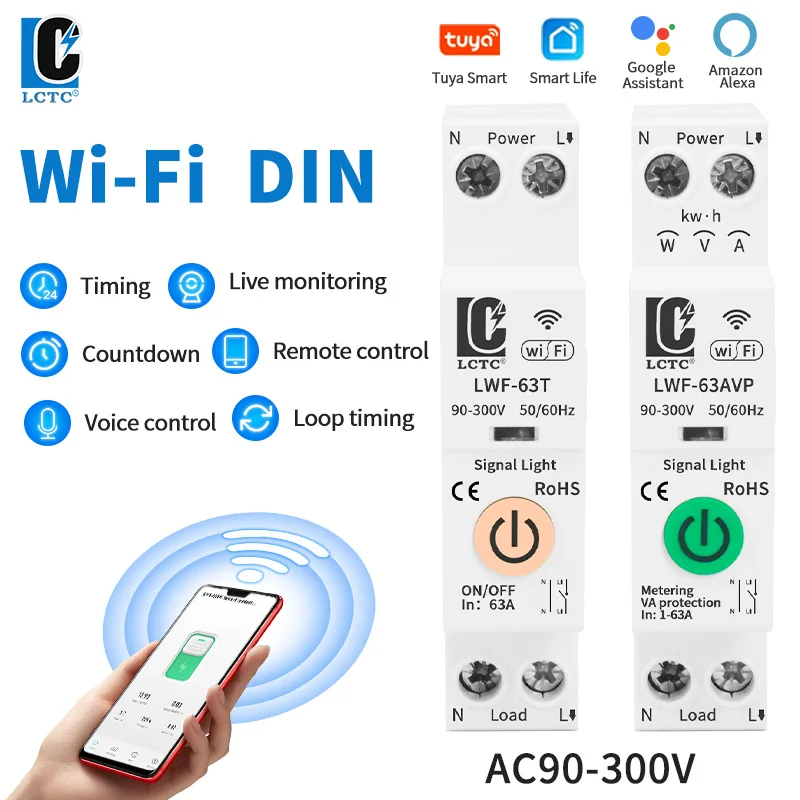 

Tuya WiFi Smart Circuit Breaker 1-63A Adjustable Power Energy kWh Voltage Current Meter Protector Voice Remote Control Switch
