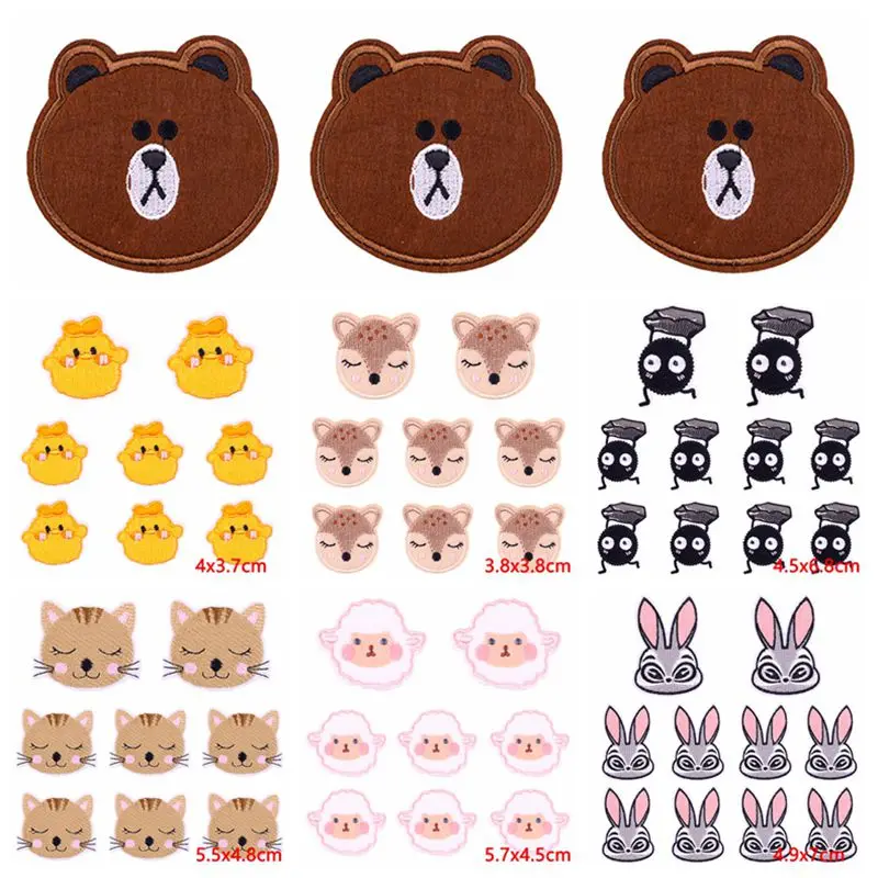 10PCS/Lots Animals/Bear Patch Cartoon Appliques Embroidered Patches For Clothing Stickers Cute Badges Fusible Patches On Clothes