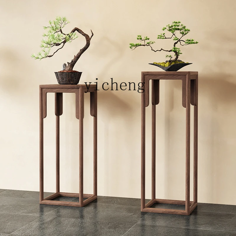 Zk New Chinese Style Solid Wood Flower Stand Home Living Room Modern Chinese Flower Pot Storage Rack