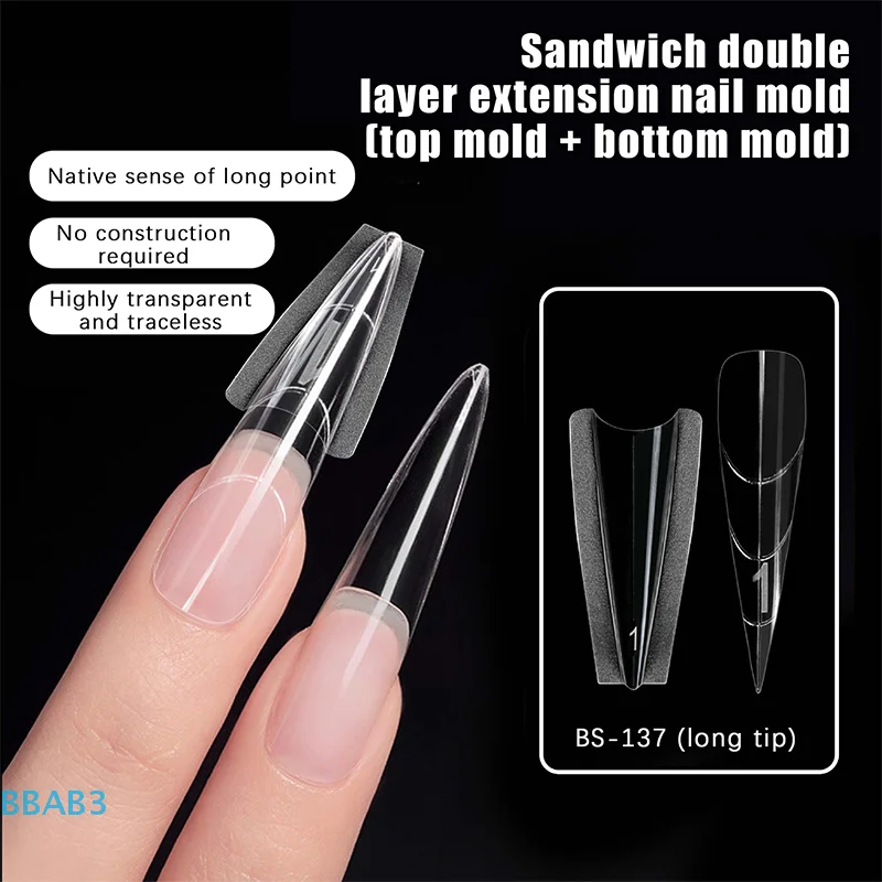 【B】Sandwich Dual Nail Forms 240pcs 15size Extensions-Dual Forms Doodskist Amandel Nagel Forms Top Mold Bottom Mold