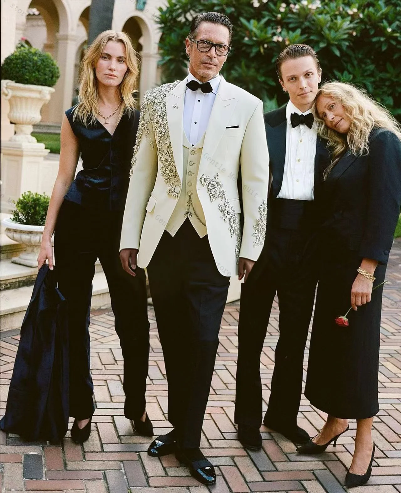 

White Groom Men Suit Set 3 Pcs Blazer+Vest+Pants Trousers Luxury Crystals Wedding Tuxedo Formal Office Jacket Coat Customized