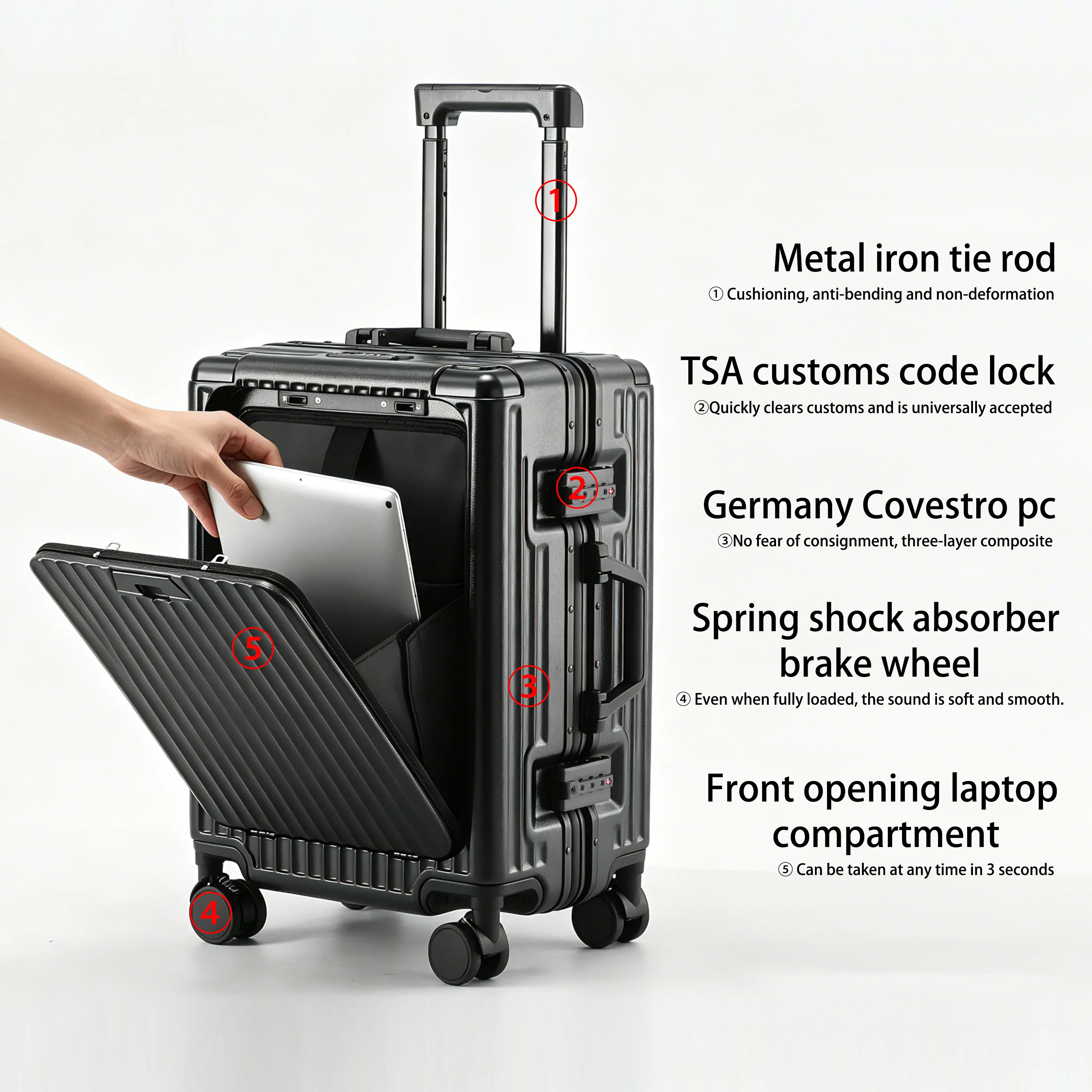 BunyFly Aluminum Frame Boarding Laptop Trolley Case 20 Inch Front Opening  Suitcase Cabin Luggage Bag