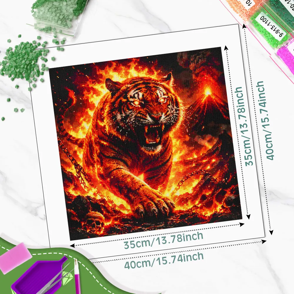 Huacan Full Square Round Drill Diamond Painting Fierce Tiger Volcano Diamond Embroidery Animal Kit Home Decoration Craft Kit