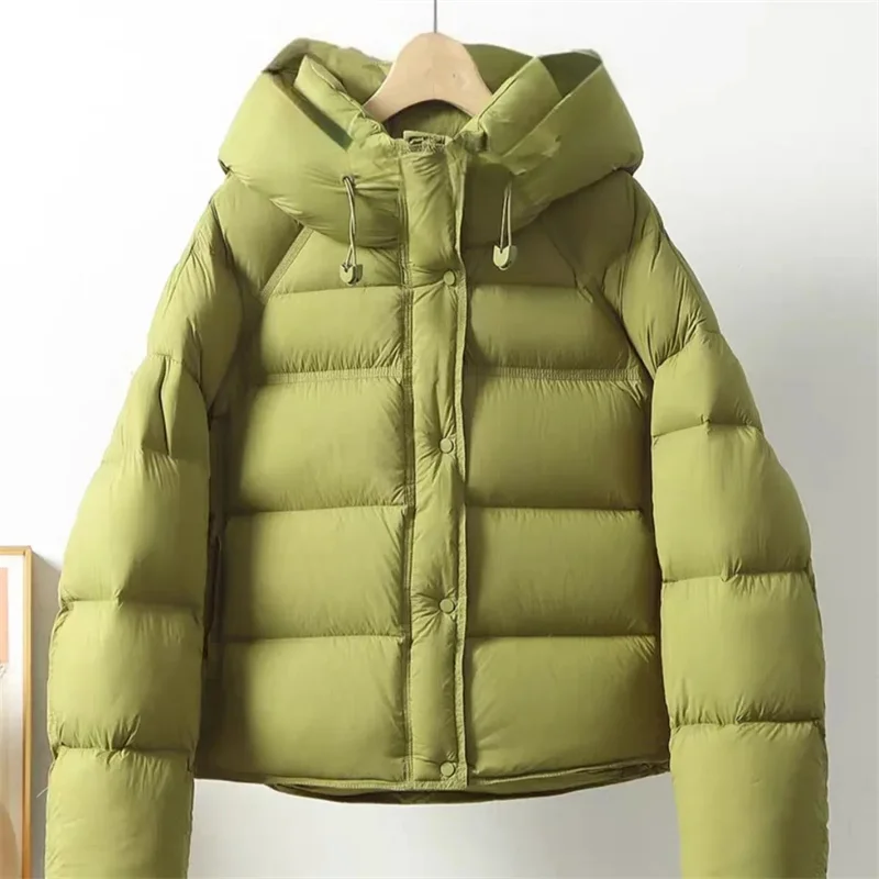 

Short Warm Cotton Padded Jacket 2025New Winter Fashion Down Coat Women Parkas Hooded Bread Clothes Coats Ladies Thin Outwear Top