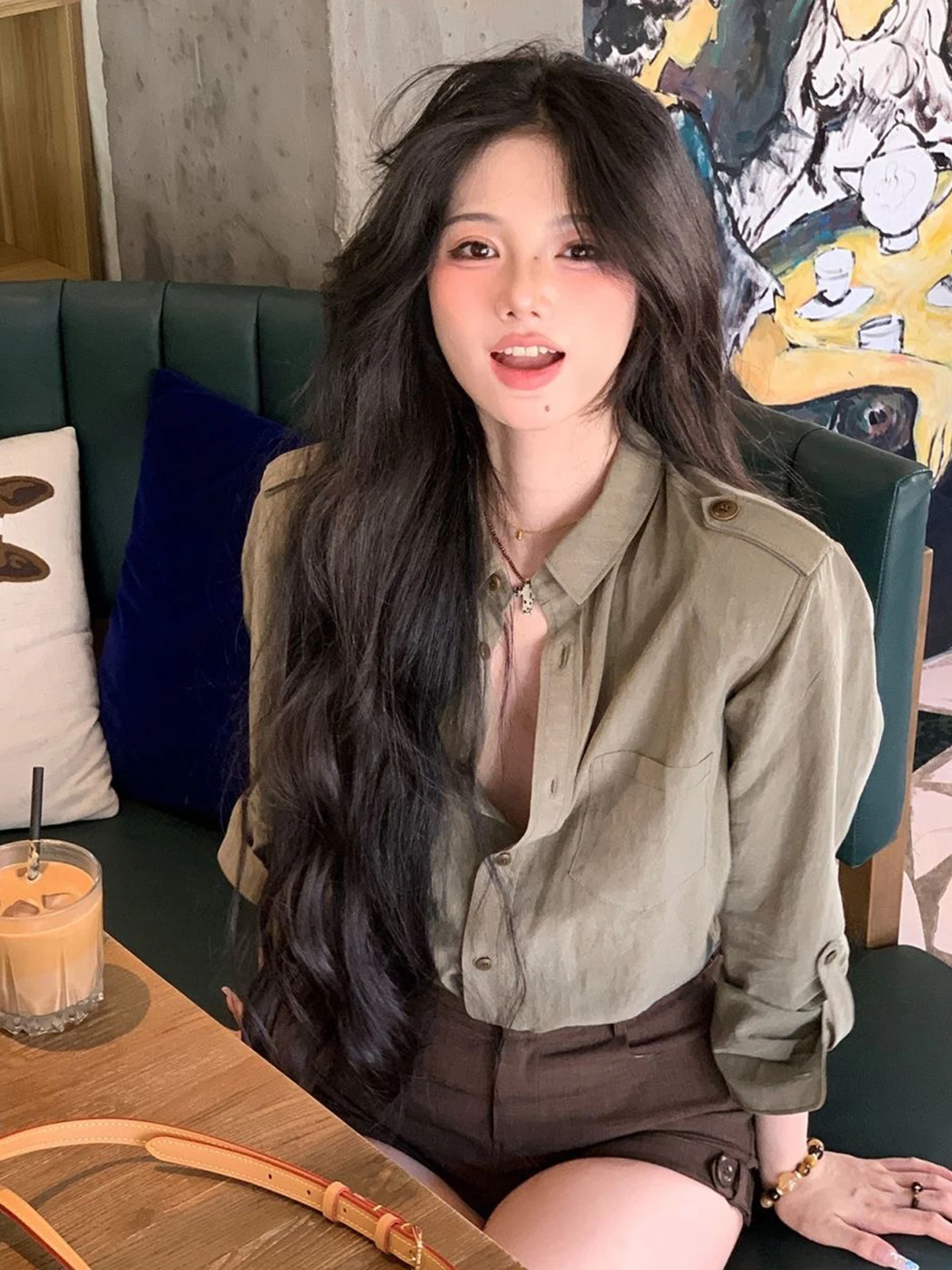 Coupe ample longue Sve vêtements de travail irt femmes début du printemps Vintage coréen Sle militaire een décontracté Ne ort longueur