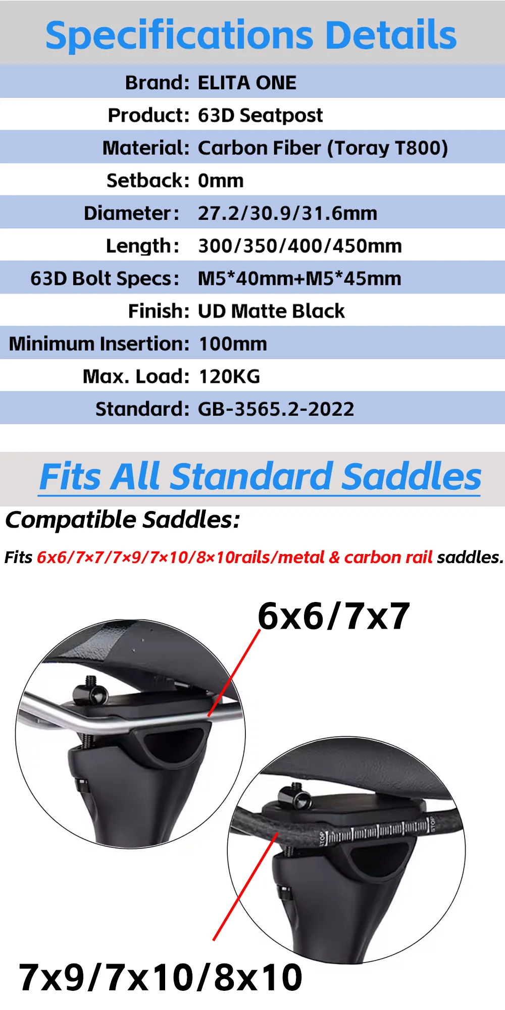 ELITA ONE MTB Carbonfaser-Sattelstütze 27,2/30,9/31,6mm Mountainbike/Rennrad Sattelstütze UD Matt 300-450mm – Detail 1