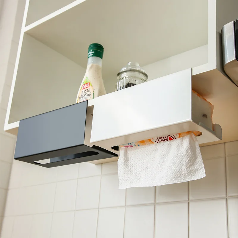 

Multi-functional Paper Box Under Cabinet Paper Towel Holder Iron Strong load-bearing Paper Towel Rack Desk Kitchen Accessories