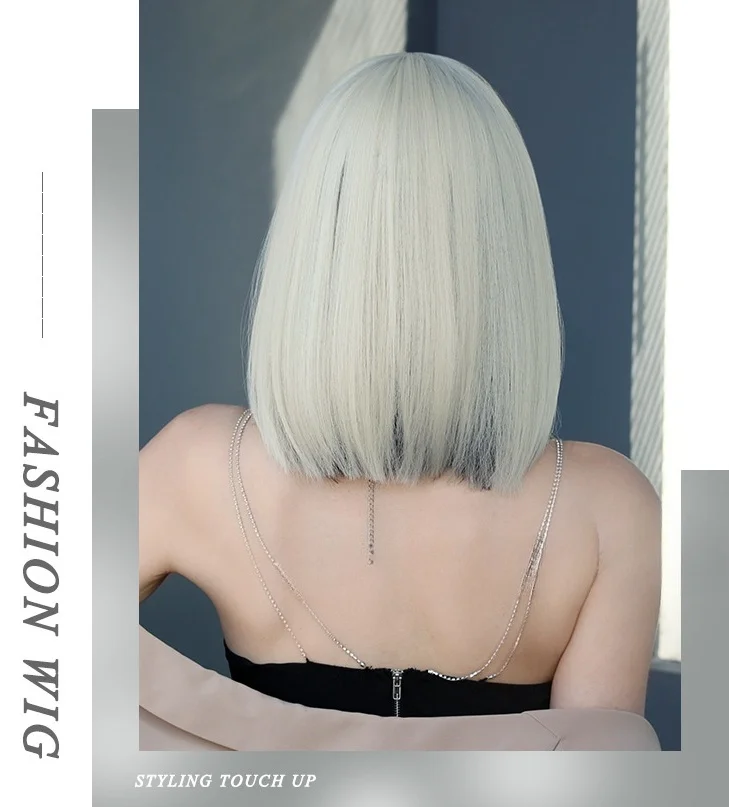 Women Wigs Platinum Short Hair With Black Highlights European and American Women Fashion Short Straight Wig