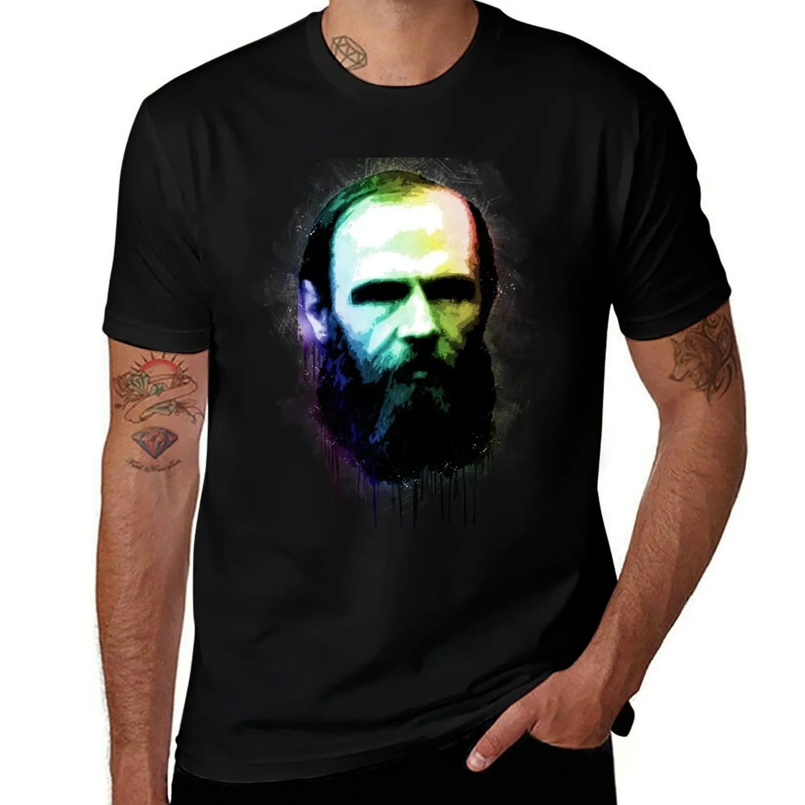 Fyodor Dostoevsky Urban Grunge Painting Rainbow Spectrum T-Shirt man t shirt cotton high quality T-Shirt