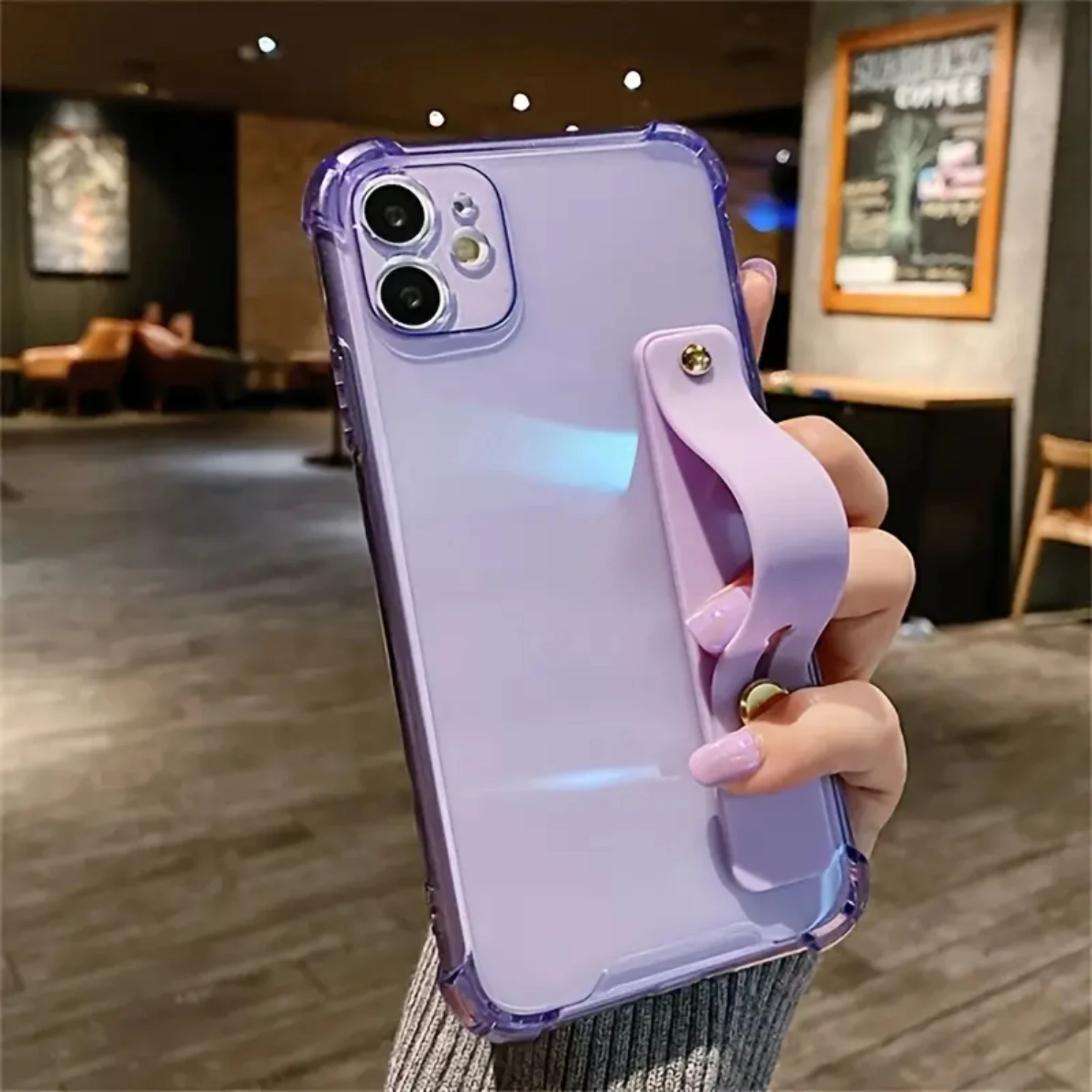 Simple Transparent Wrist Strap Bracket Phone Case For,iPhone14/14Plus/14Pro/14ProMax ,iPhone13/13Mini/13Pro/13ProMax ,iPhone12/1