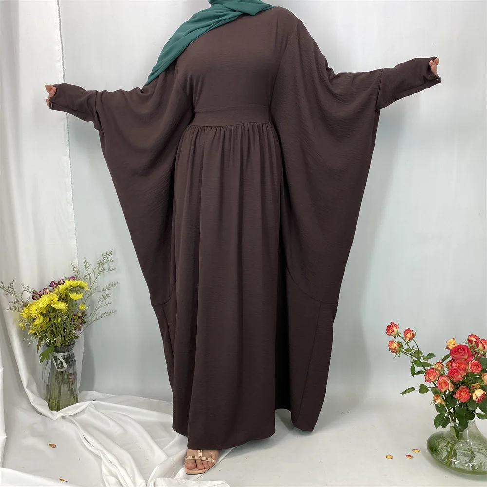Nouvelle mode musulmane Robe élégante moyen-orient turquie plissée Robe longue Abaya Robe couleur unie