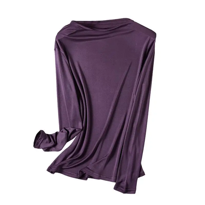 

Double Sided Knitted High Ne Base irt Long Sve Women's Silk Blend Knitwear Color Commute Sle Autumn Faion