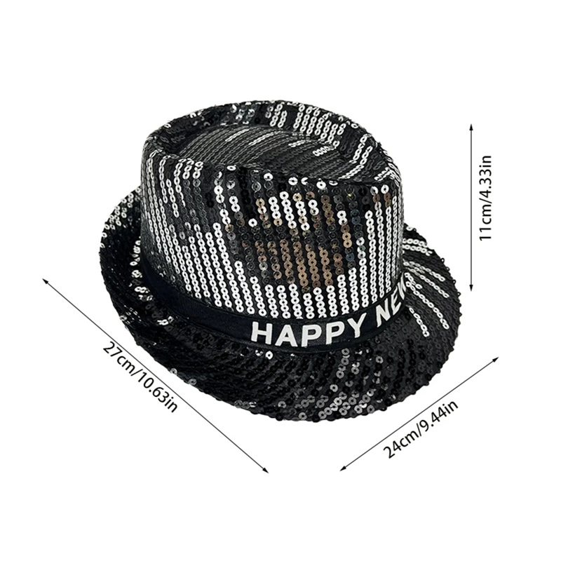 Funny Bucket Hat for 2025 New Year Party Unisex Shiny Top Hat Stage Modern Dance Hip Hop Accessories Hat