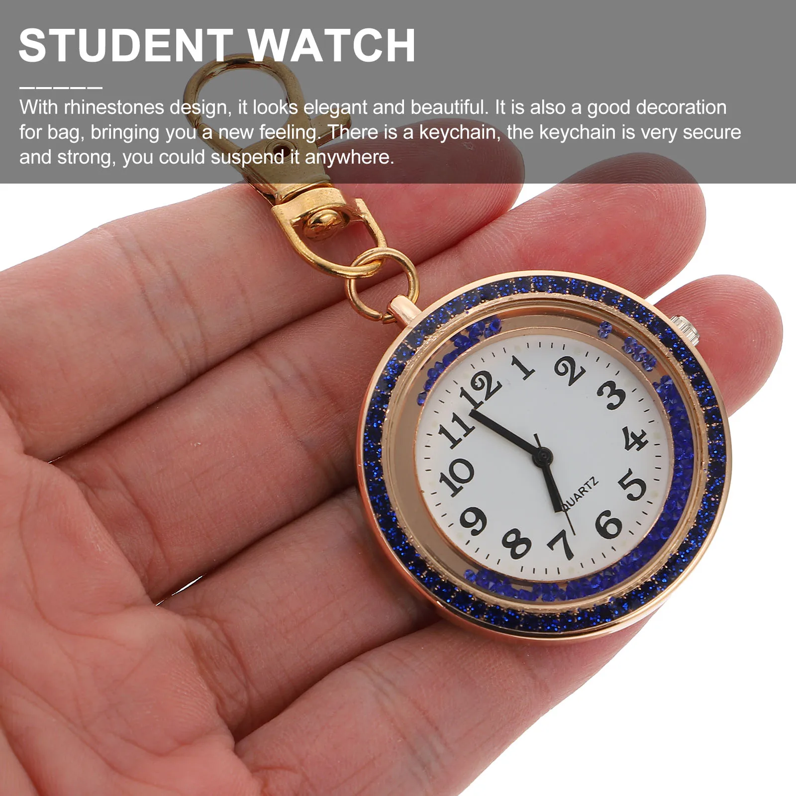 

Rhinestone Hanging Pocket Keychain Quartz For Nurse Day Birthday Gift With Key Buckle Durable Fashionable Design Unisex Portable