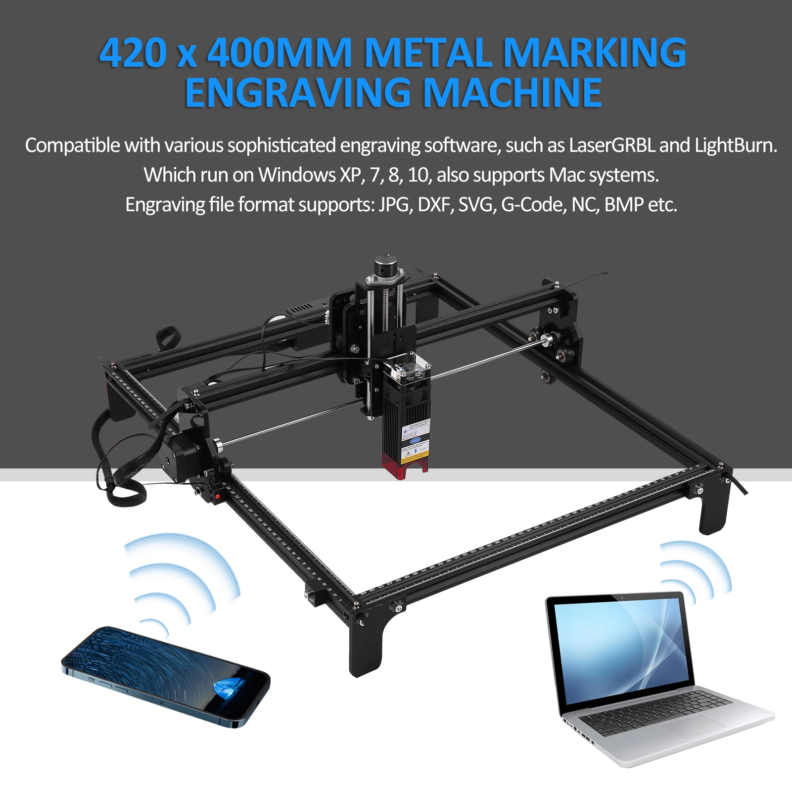 มีดแกะสลัก 40W BT, เครื่องแกะสลัก CNC 4240, พื้นที่ทํางานขนาดใหญ่ 420x400 มม., การแกะสลักพลังงานแสง 10000mW