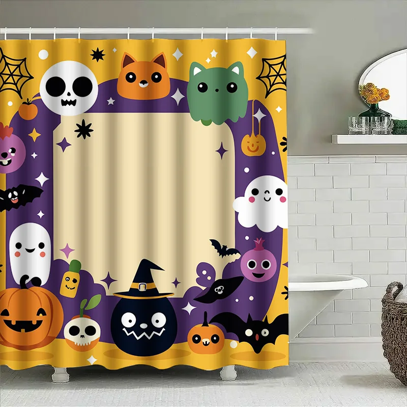 

Tuniu Cute Halloween Shower Curtain for Kids Baby Girls Room Decoration Scary Ghost Pumpkin Bat Design