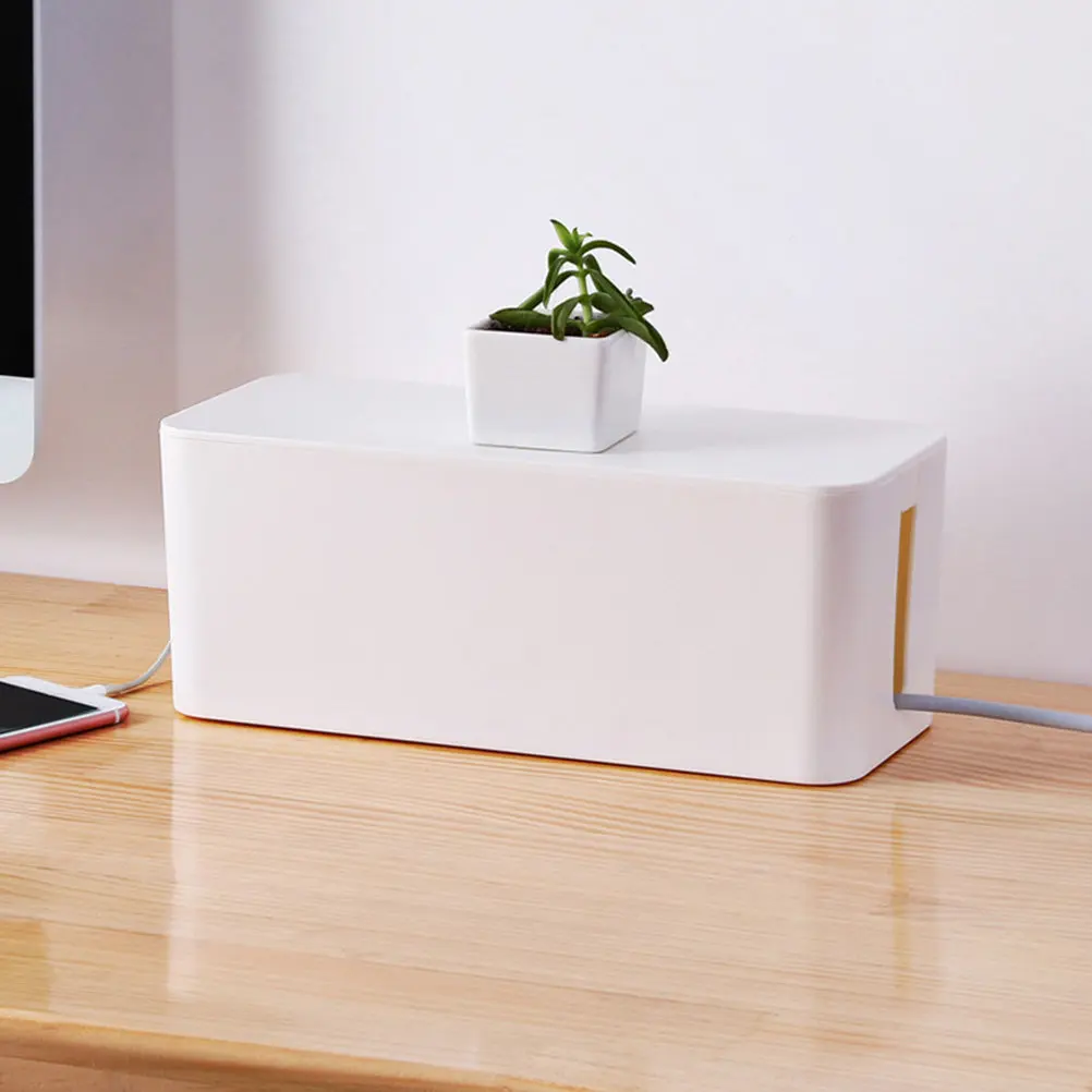 

2Pcs Multifunctional Cable Storage Box Plastic Power Strip Organizer Cord Hider Dustproof Household Wire Container with Lid L Xl