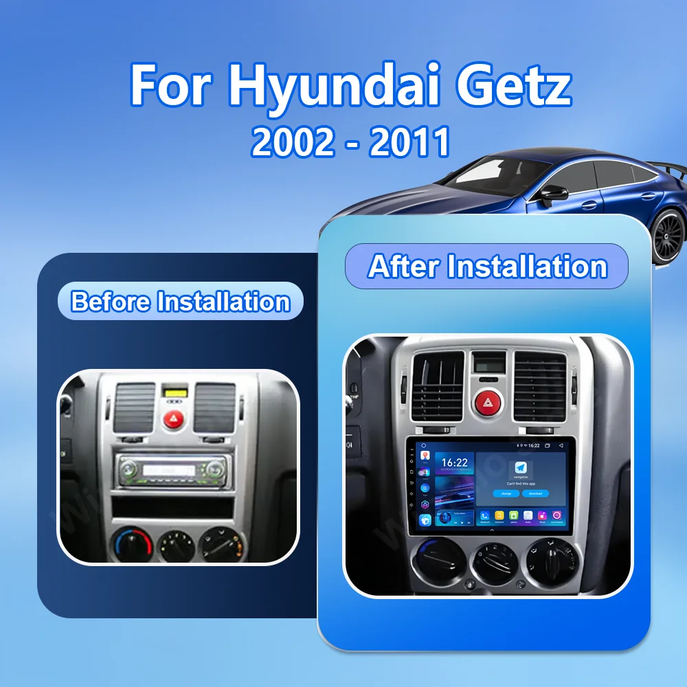 Android 16 Auto Carplay For Hyundai Getz 2002-2011 Car Radio Stereo Multimidia Player GPS Bluetooth DSP Stereo QLED Screen 4G BT