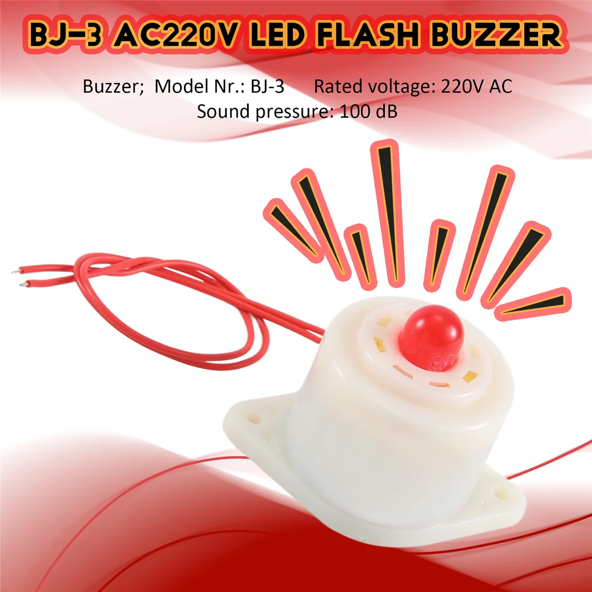 BJ-3 AC220V Industrial LED Blinker Red Alarm Siren Buzzer 100dB White