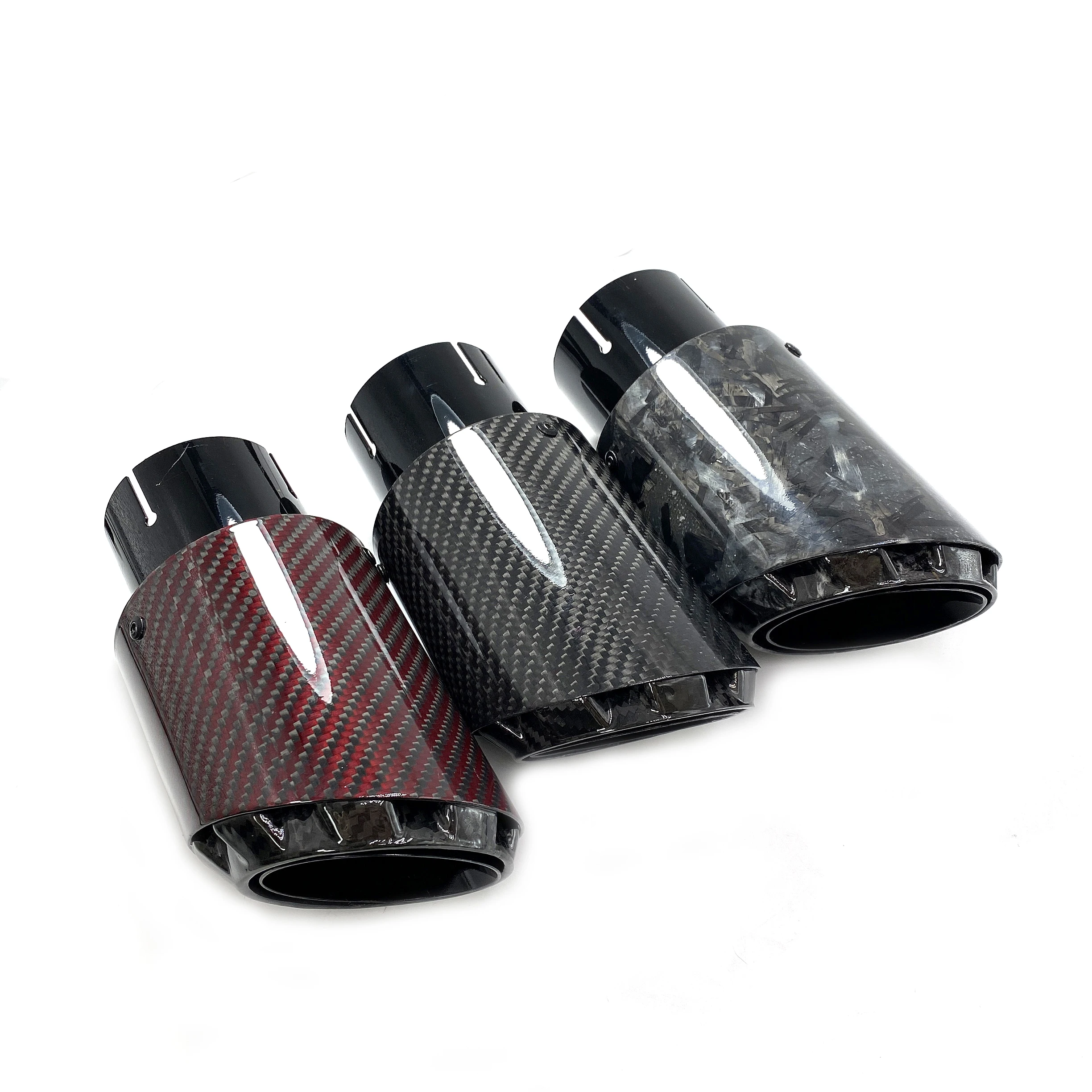 3Type Glossy Red/Black Cabon Fiber Exhaust Tip Universal Muffler Pipe 3 layers Exhaust Tip For Akrapovic