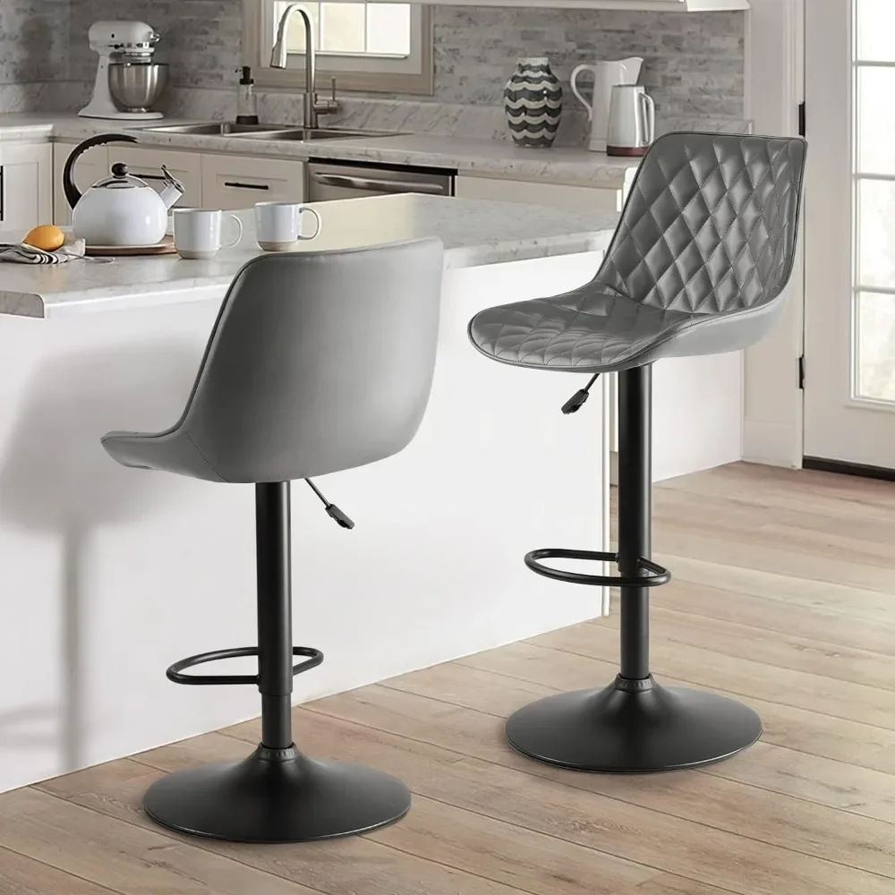 Bar Stools Set of 2, Adjustable Counter Height Leather Bar Stools with Back, Modern Swivel Armless Bar Chair for Kitchen