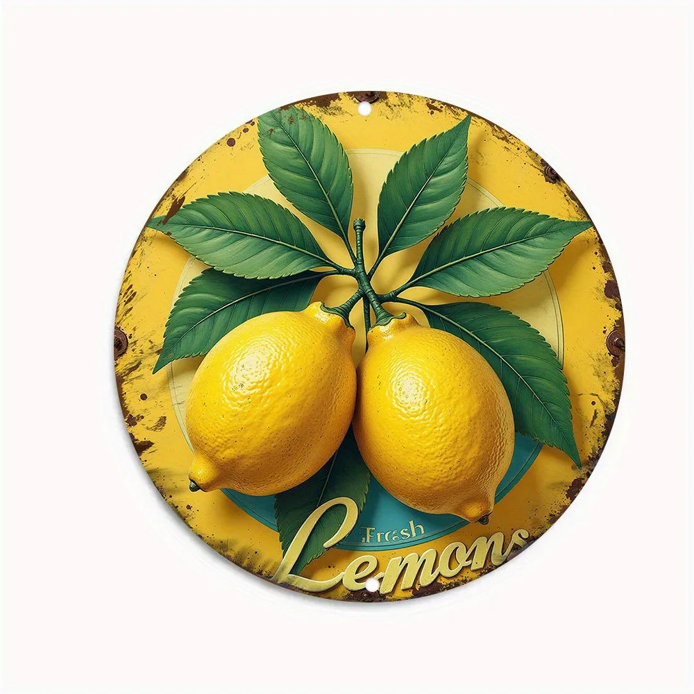CIFBUY Fresh Citrus Lemon Tree Aluminum Wall Art Waterproof Durable 2D Metal Sign for Bar Cafe Coastal Villa Patio Yard Decor
