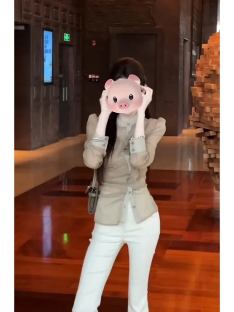 Irt checca la vita con legno ain Ruffle Design Coreano Sle Loose Fit Lungo effetto snellente Sve Abbigliamento quotidiano Fem Top