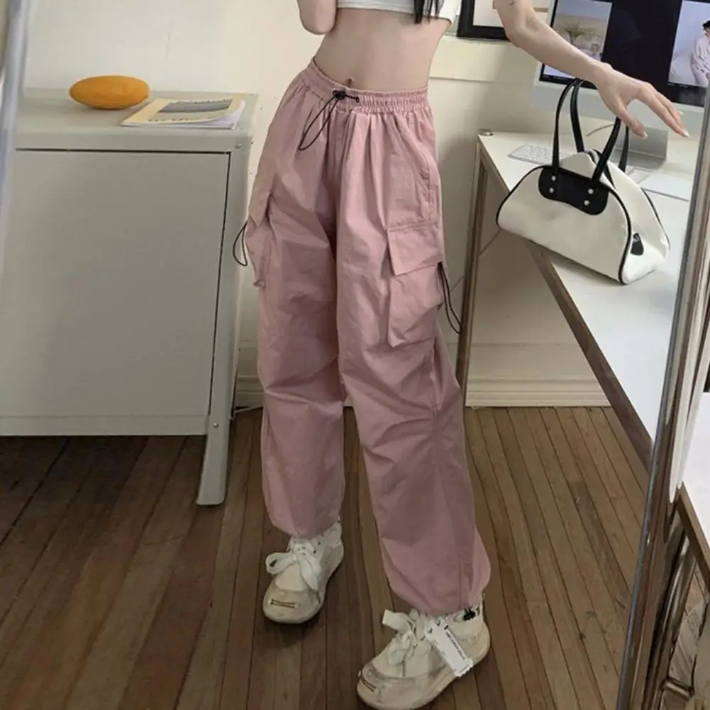 

Women Cargo Pants High Waist Full Length Oversized Multi Pockets Solid Color Drawstring Women Trousers Hip Hop Streetwear