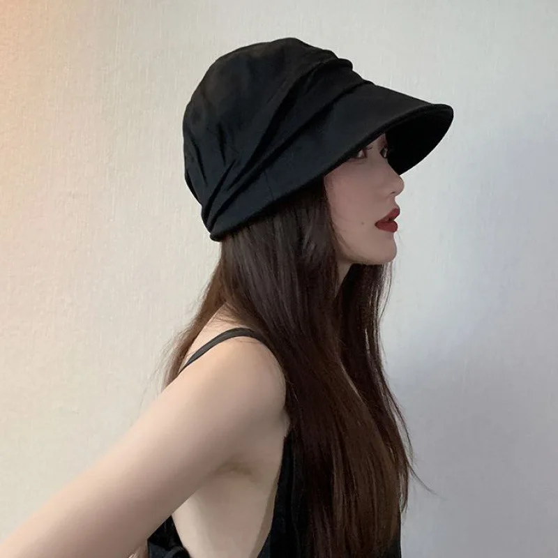 Cotton and Linen Octagonal Bucket Hat Japanese Elegant Sunscreen Sun Caps Summer UV Protection Wrinkled Texture Women's Hats