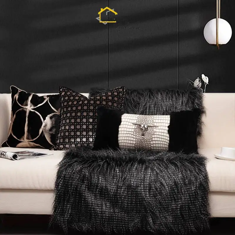 

18“ Genuine Leather Fur Sofa Cushion, Luxurious Throw Pillow Cover for Living Room