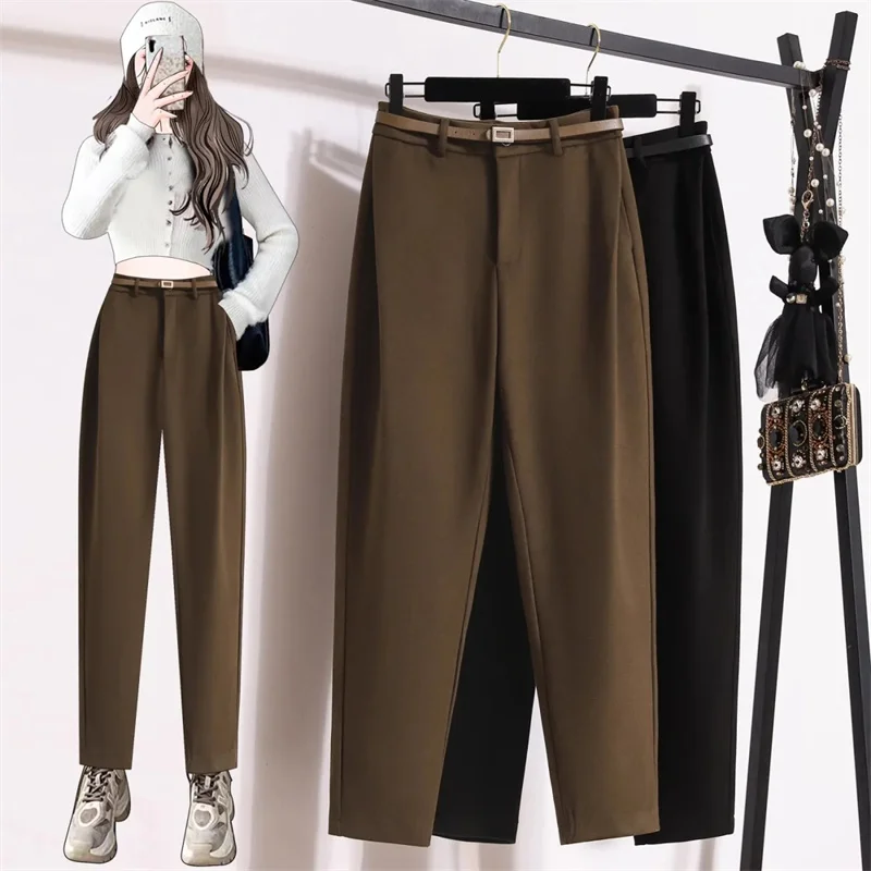 

Korean Lady Fashion High Waist Suit Trousers Summer Women Large Size 5XL Carrot Pipe Pantalons Female Casual Curved Sickle Pants