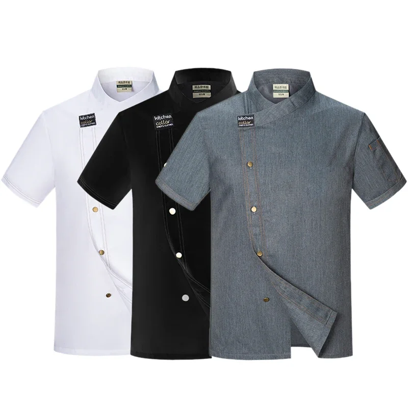 Jaqueta Chef Unisex Manga Curta para Homens, Camisas Cozinheiro De Cozinha, Uniforme De Restaurante, Padaria E Garçom