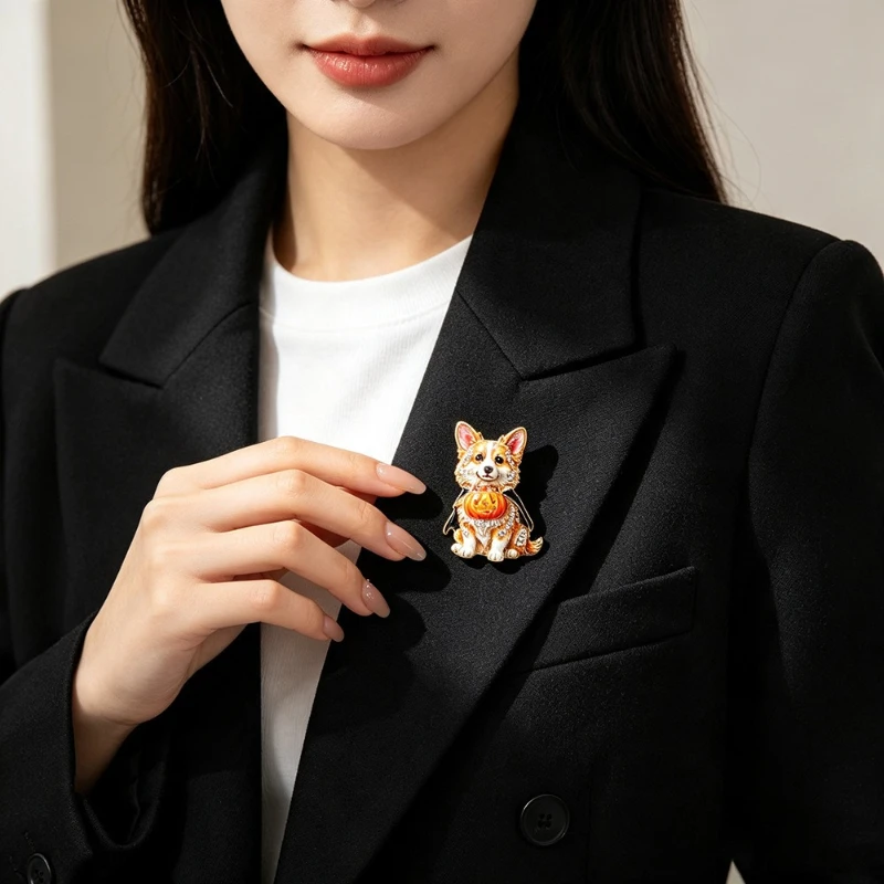 Halloween Corgi Pumpkin Rhinestone Enamel Brooch Fashion Party Gift Decoration Badge Pin DIY Clothing Bags Hat Scarf T-shirt